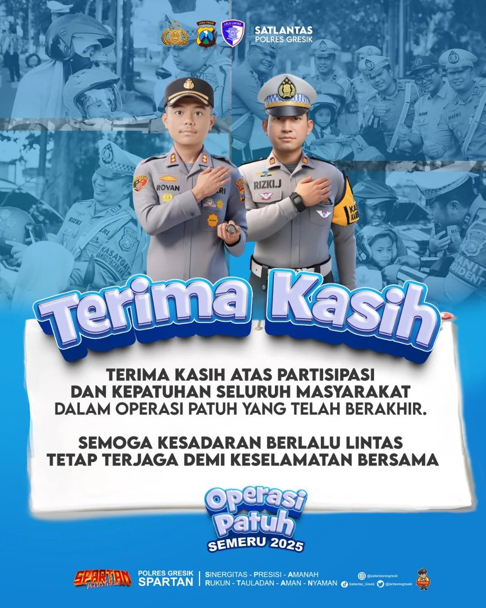 Terima kasih yang sebesar-besarnya untuk seluruh elemen yang terlibat. Semoga setelah ini semua menjadi lebih baik lagi dari sebelumnya.
#SatlantasResGresik #PolresGresikSpartan

<a href="/HumasGresik/">humas polres gresik</a> <a href="/lantasresgresik/">Satlantas Gresik</a>