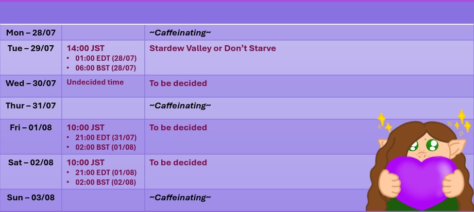 Haven't done one of these in a while 😅 But here is a schedule for this week!