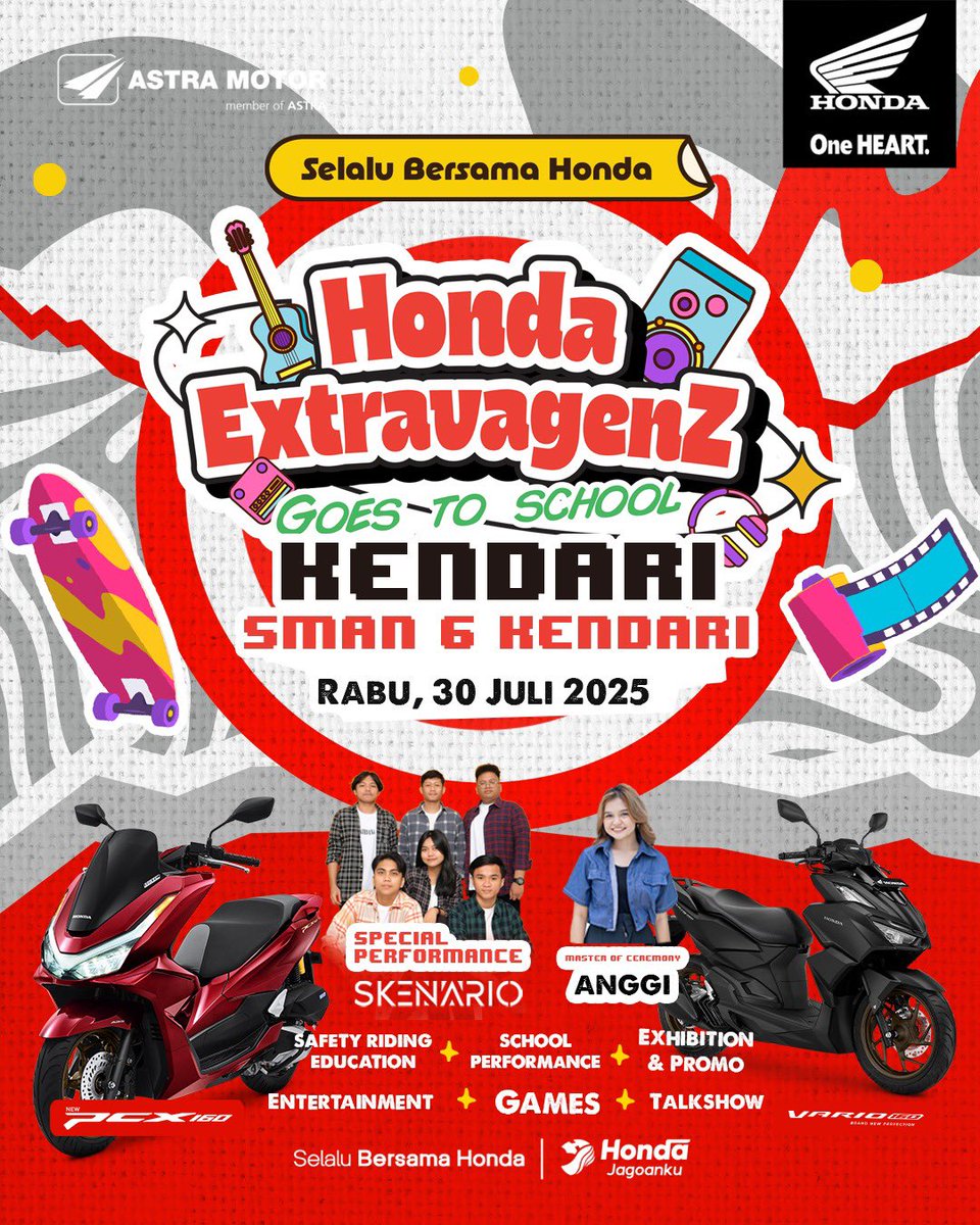 Yang paling dikangenin akhirnya datang lagi 🔥😗

Ramaikan Honda ExtravagenZ di SMAN 6 Kendari besok yuk!

Jangan ketinggalan keseruan dari berbagai performance, edukasi safety riding, dan hadiah keren dari Honda!

#Honda #HondaJagoanku #HondaExtravagenZ #SelaluBersamaHonda
