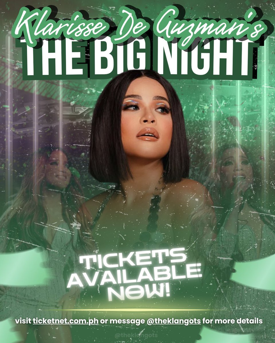 𝗧𝗛𝗘 𝗞𝗟𝗔𝗡𝗚𝗢𝗧𝗦 (@theklangots) on Twitter photo BBS KLARISSE HANGGANG BIG NIGHT!!
Tickets for Klarisse De Guzman’s “The Big Night” are now available. Let’s make it a sold-out concert!
Visit ticketnet.com.ph/event-detail/K… or you can message <a href="/theklangots/">KLANGOTS OFFICIAL</a> for more details.
Reply 'BBS KLARISSE' now! BBS KLARISSE HANGGANG BIG NIGHT!!
Tickets for Klarisse De Guzman’s “The Big Night” are now available. Let’s make it a sold-out concert!
Visit ticketnet.com.ph/event-detail/K… or you can message <a href="/theklangots/">KLANGOTS OFFICIAL</a> for more details.
Reply 'BBS KLARISSE' now!