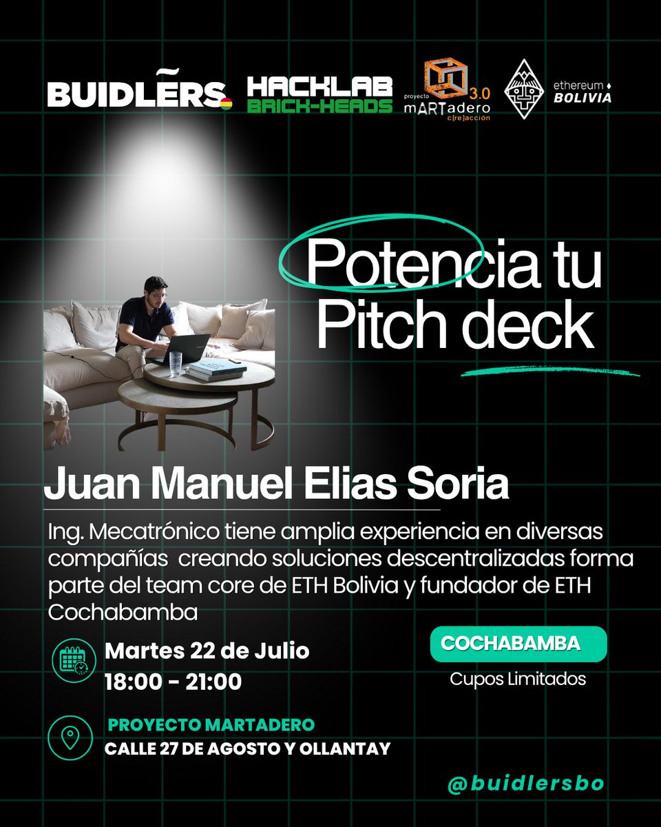 Buidlers Bolivia (@buidlersbo) on Twitter photo Potencia tu pitch - Cochabamba
💡 No se trata solo de presentar… se trata de dejar una marca que inspire.
P5.
<a href="/EthereumBo/">Ethereum Bolivia | Buildathon 2025</a>
#Web3 #Innovación #PitchTech #TalentoBoliviano #PotenciaTuPitch Potencia tu pitch - Cochabamba
💡 No se trata solo de presentar… se trata de dejar una marca que inspire.
P5.
<a href="/EthereumBo/">Ethereum Bolivia | Buildathon 2025</a>
#Web3 #Innovación #PitchTech #TalentoBoliviano #PotenciaTuPitch