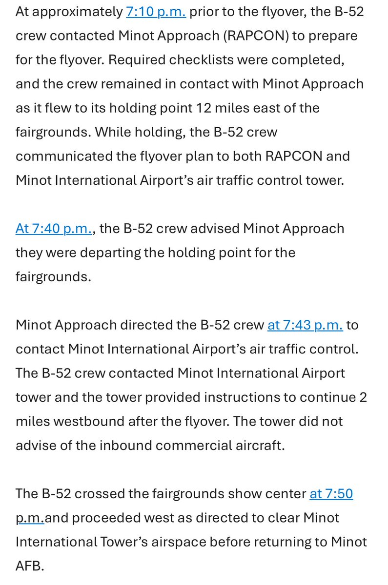 krisvancleave's tweet image. The Air Force says its Bomber was in touch with ATC leading up to its flyover and says the flyover was planned in advance. Adding—ATC never advised the bomber of an Airliner in the vicinity. FAA is investigating the potential close call Friday evening. Statement here ⬇️