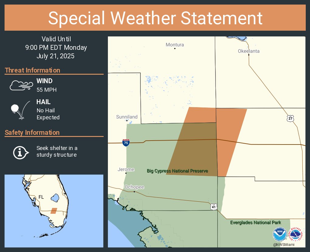 NWSMiami's tweet image. A special weather statement has been issued for Collier County, FL until 9:00 PM EDT