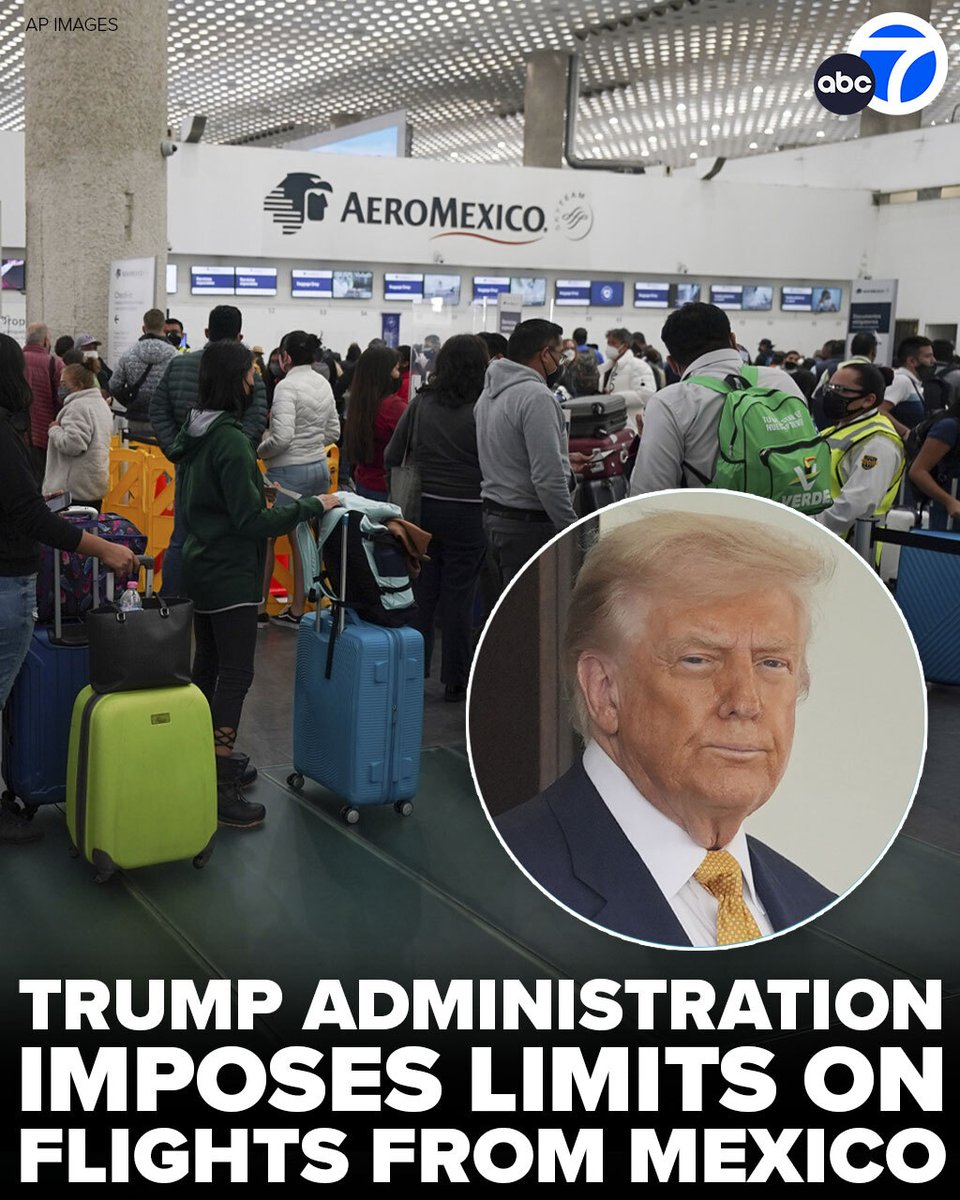 ABC7's tweet image. The Trump administration imposed new restrictions on flights from Mexico and threatened to end a partnership between Delta Air Lines and Aeromexico.
Read more here: abc7.la/4nRiYIe