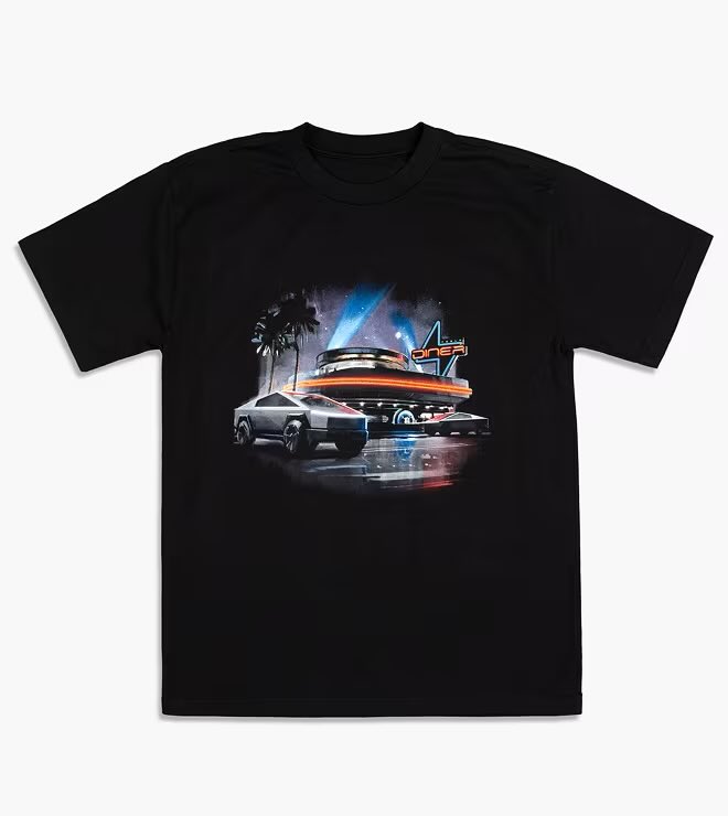 SawyerMerritt's tweet image. Here’s the exclusive Tesla Diner merchandise:
• All-black Tesla Bot action figure
• Tesla Supercharged Gummies: Includes three sweet and sour flavors: Dog Mode Chill, Mango Bolt and CyberBerry.
• Trucker hat
• Retro diner tee
