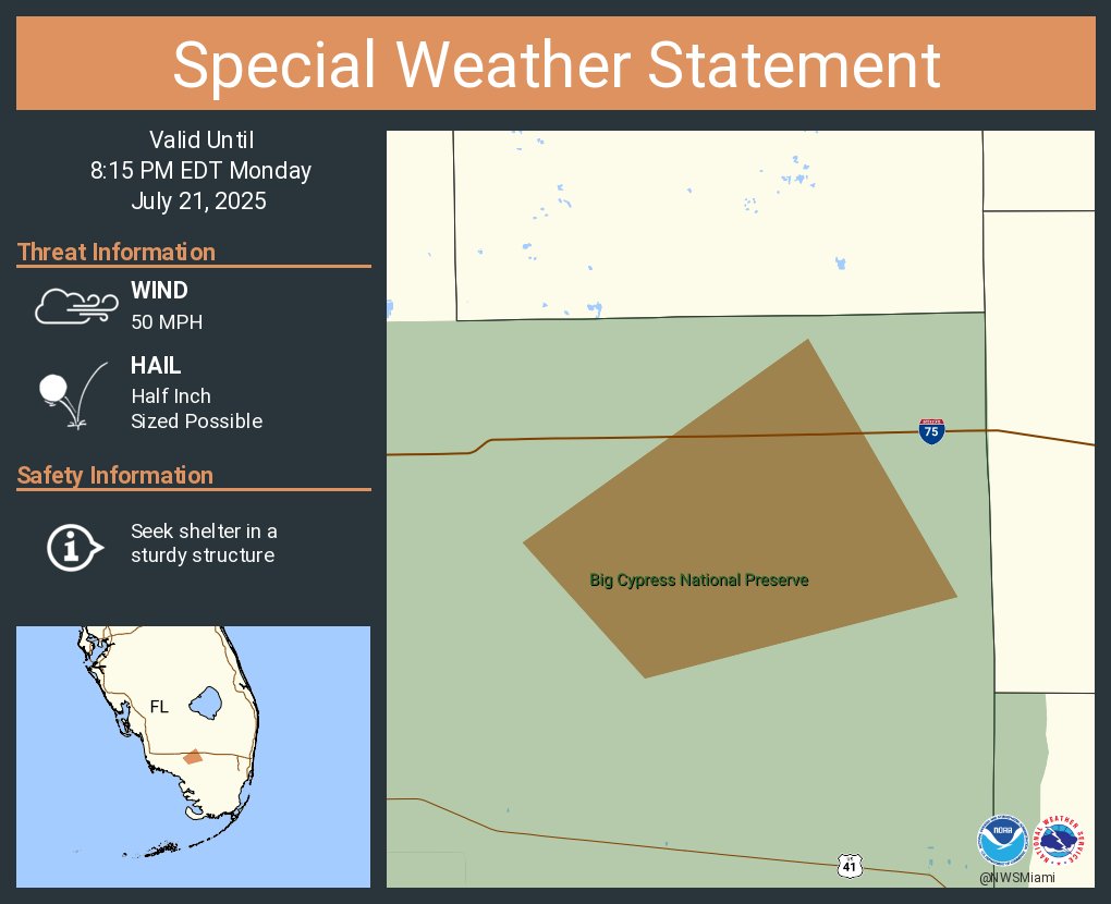 NWSMiami's tweet image. A special weather statement has been issued for Collier County, FL until 8:15 PM EDT
