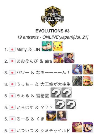 EVOLUTION_0507's tweet photo. 🗓️2025/7/21(月)21時
⚔️EVOLUTIONS #3

🥇優勝者
Mefiy選手(@under__rank__)
＆
LIN選手(@LINpika_ssbu)

🔽トーナメント表はこちら🔽
https://t.co/JYLYoow2e0

🔽アーカイブはこちら🔽
https://t.co/1KF4VHFZL1

#スマブラSP #EVOLUTIONS https://t.co/UBBdaVBxHR