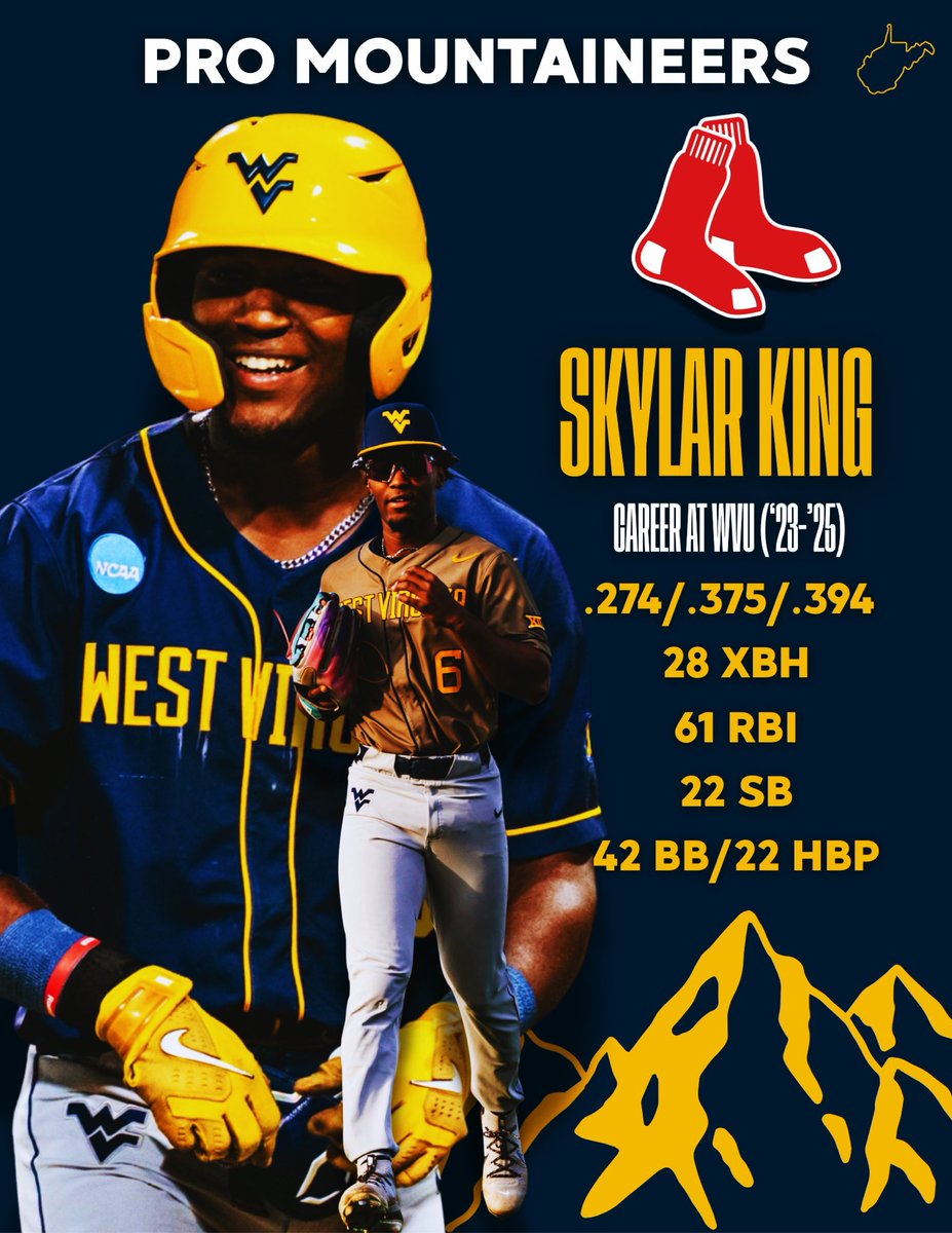 WVUBBAnalytics's tweet image. The @RedSox found a gem in Skylar King during the MLB Draft. Take a look at Sky’s career numbers with the Mountaineers!