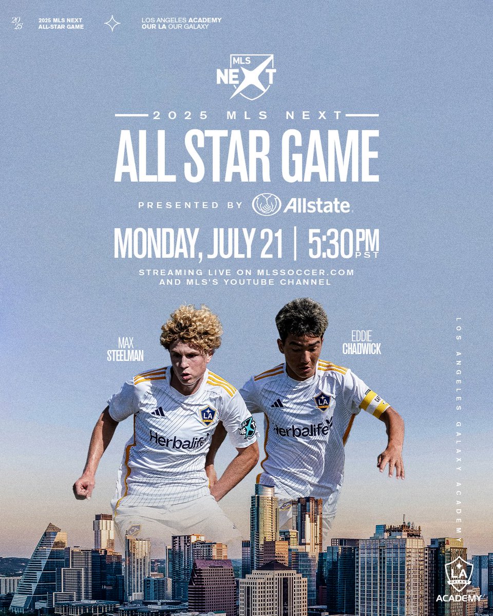 LAGalaxyAcademy's tweet image. Reppinβ the Blue, White and Gold at the 2025 MLS NEXT All Star game π«
πΊ: youtube.com/live/JB9-CaLeiβ¦