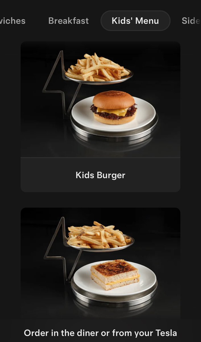 DriveTeslaca's tweet image. Tesla has launched a new Tesla Diner website, with information on the diner, charging, movies, merchandise, and more.
It also includes the full Diner menu.
More at tesla.com/tesla-diner