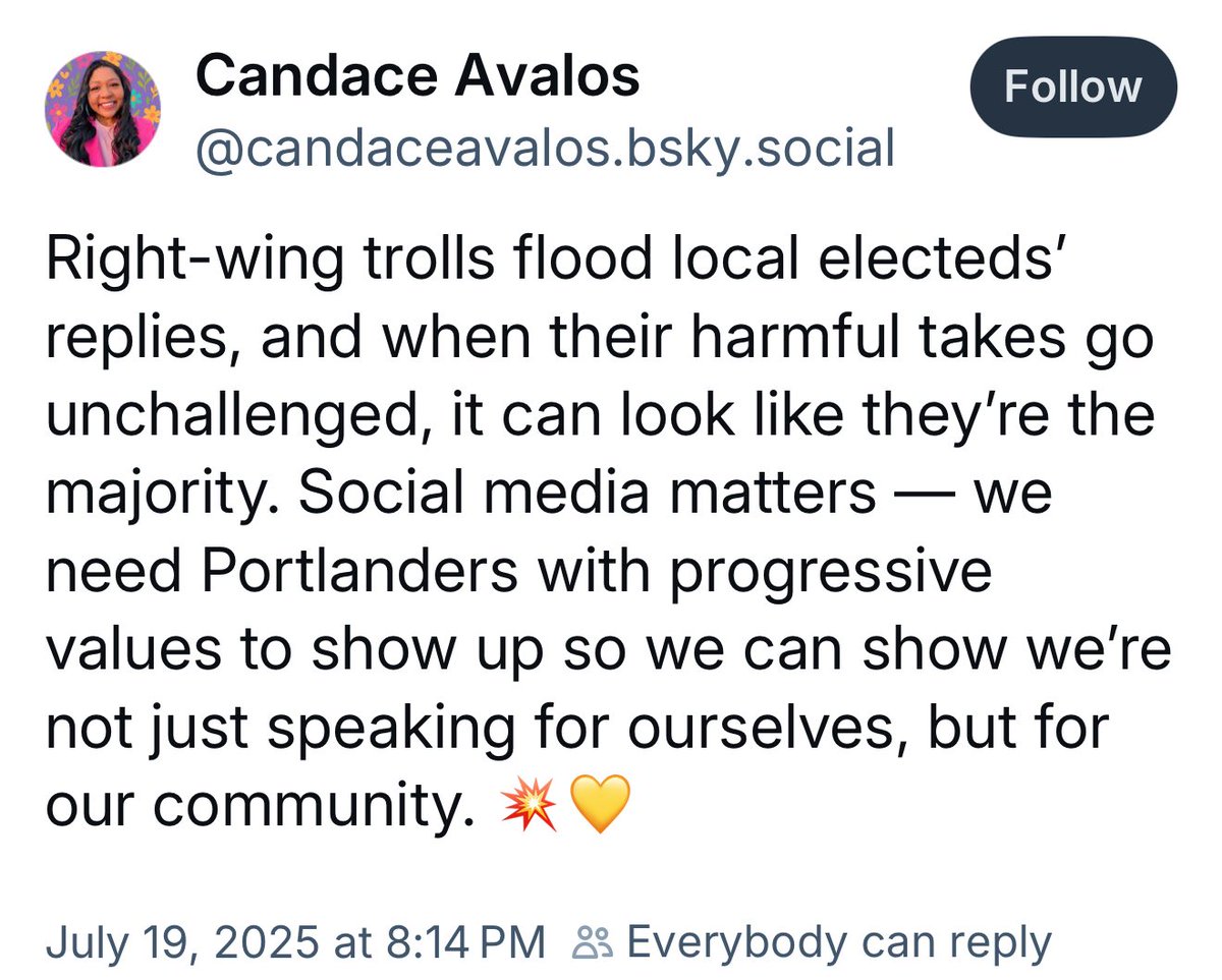 PDXReal1's tweet image. Apparently, anyone who disagrees with Candace Avalos on any of her statements is a “right-wing troll,” and not a constituent. What kind of serious elected officials speak like this?
We have elected a bunch of pouty children to city council. No wonder they all ran to BlueSky.
