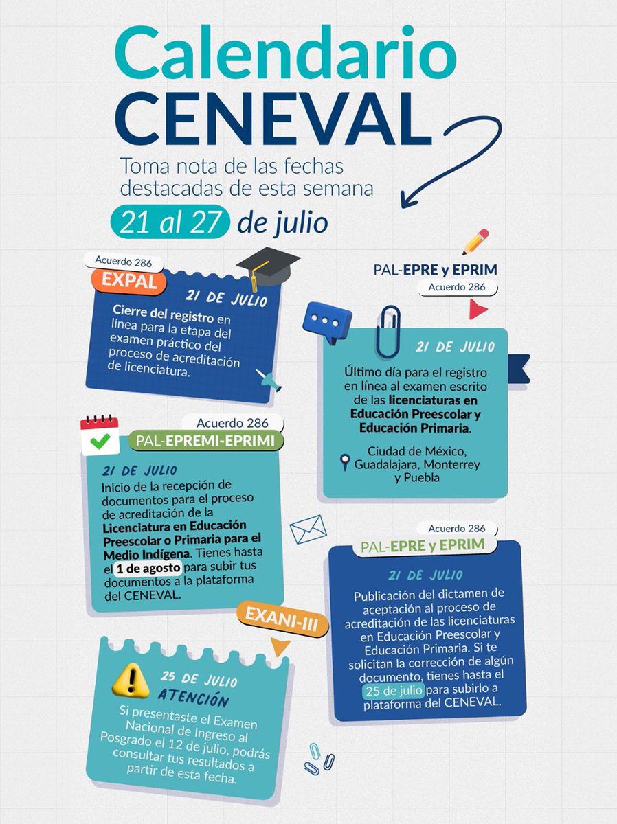 ¡Te compartimos la cartelera de #eventos y #fechas importantes del CENEVAL!