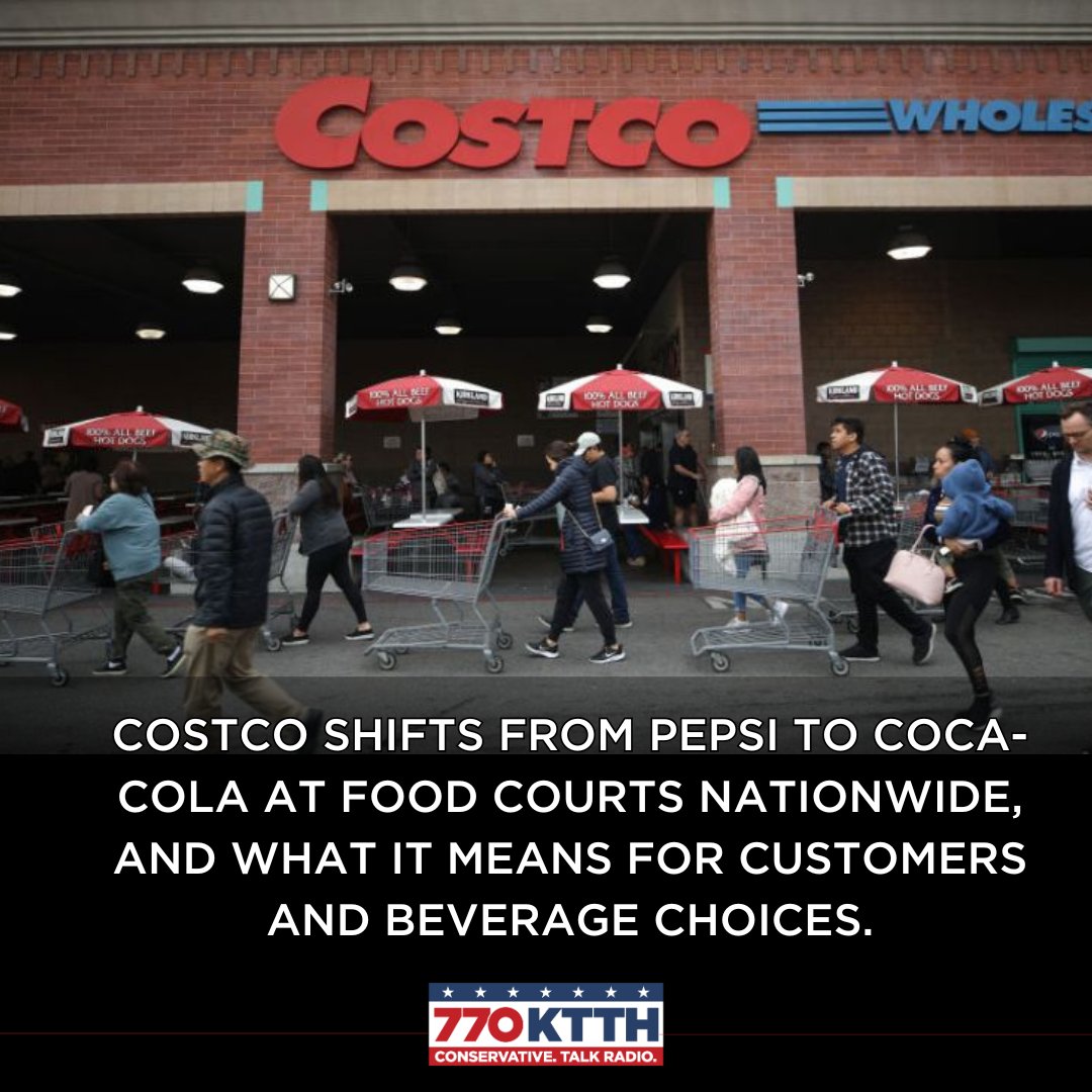 770KTTH's tweet image. Costco is transitioning its soft drink offerings from Pepsi to Coca-Cola in food courts nationwide. mynorthwest.com/local/costco-p…
