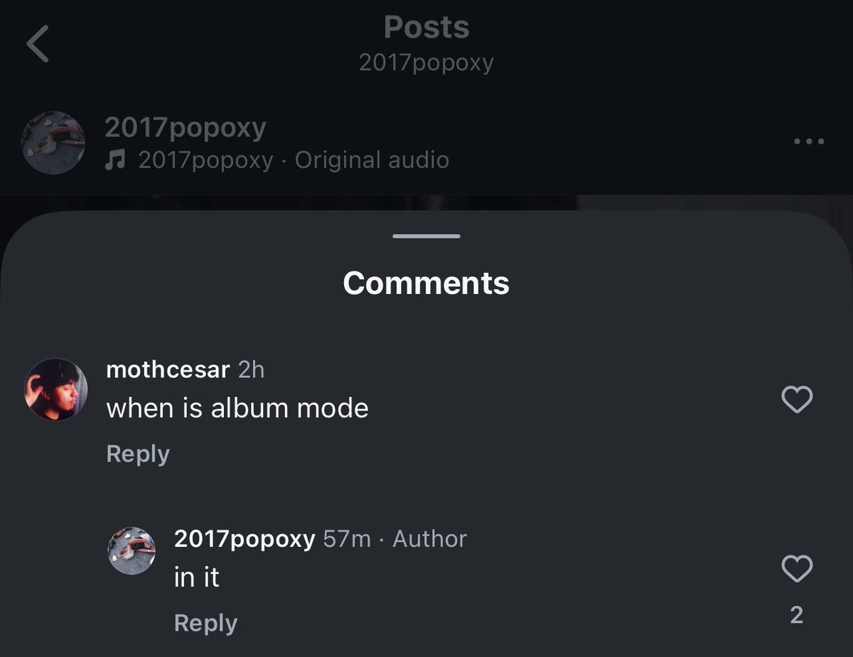 skaiwater says she is in album mode via comments on her alt ig