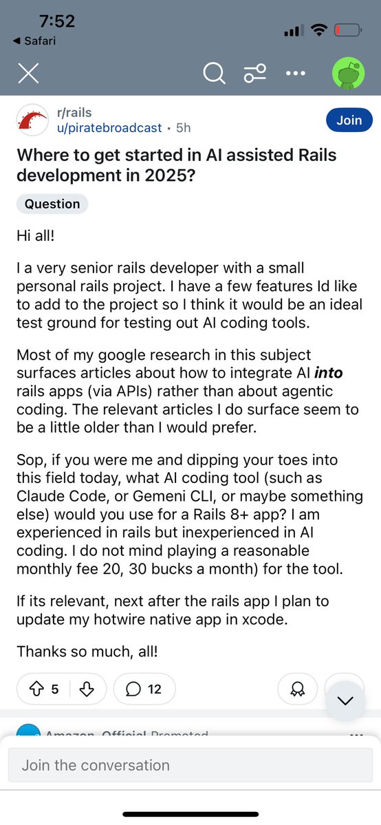 thedayisntgray's tweet image. “Where to get started in Al assisted Rails development in 2025?”
Chime in!