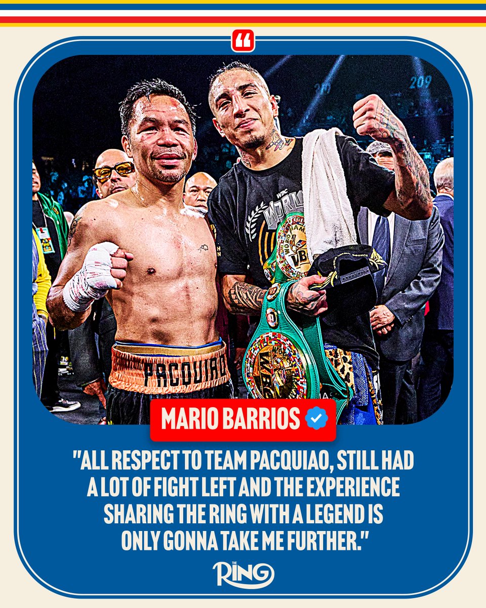 ringmagazine's tweet image. Mario Barrios shows respect to the legendary Manny Pacquiao following their draw on Saturday night 👏
Do you want to see the rematch? 🤔