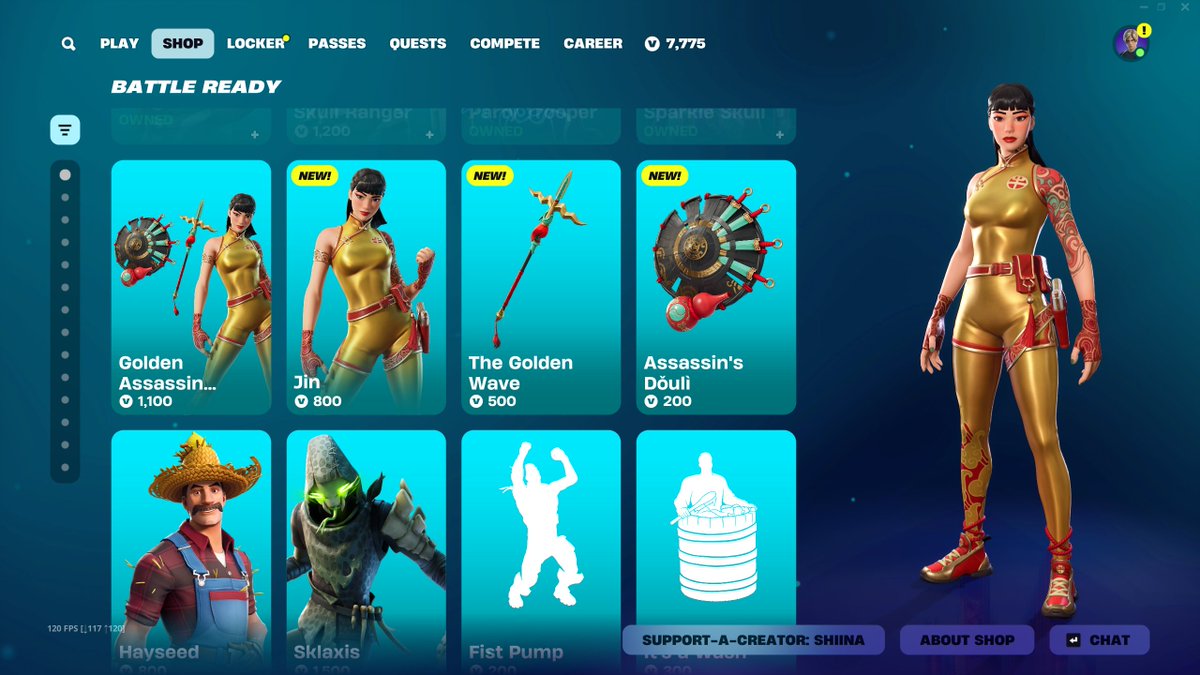 ShiinaBR's tweet image. NEW JIN (GOLDEN ASSASSIN) SKIN OUT NOW 🔥
GET HER HERE: fortnite.com/item-shop?crea…
Use Code "Shiina" to support me, thank you!! ❤️ #EpicPartner