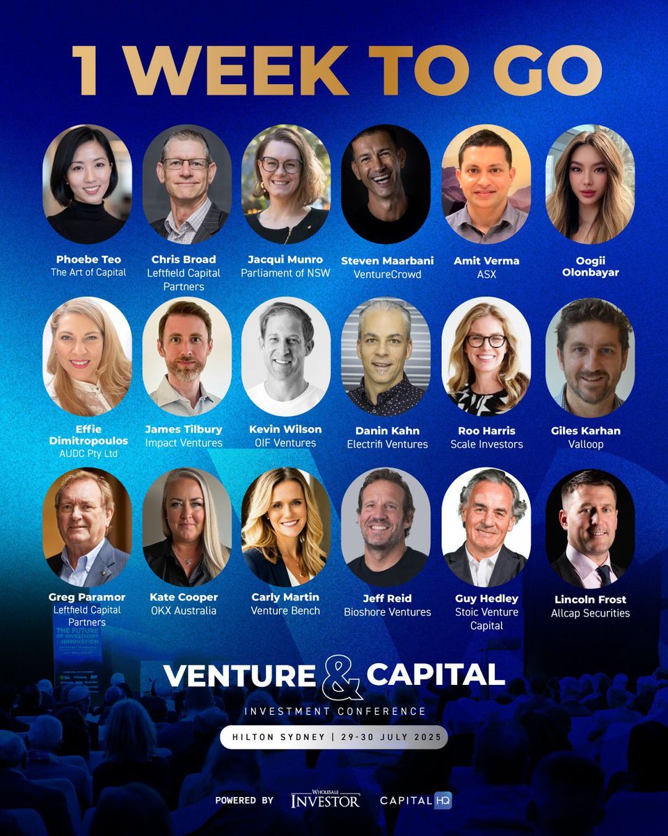 wholesaleinvest's tweet image. ⏳ 1 Week to Go!
The countdown is on for Venture & Capital 2025 Sydney — where Australia's most ambitious founders, investors, and ecosystem leaders come together to shape the future of innovation, funding, and growth.
Meet the minds driving real change across Venture Capital,…