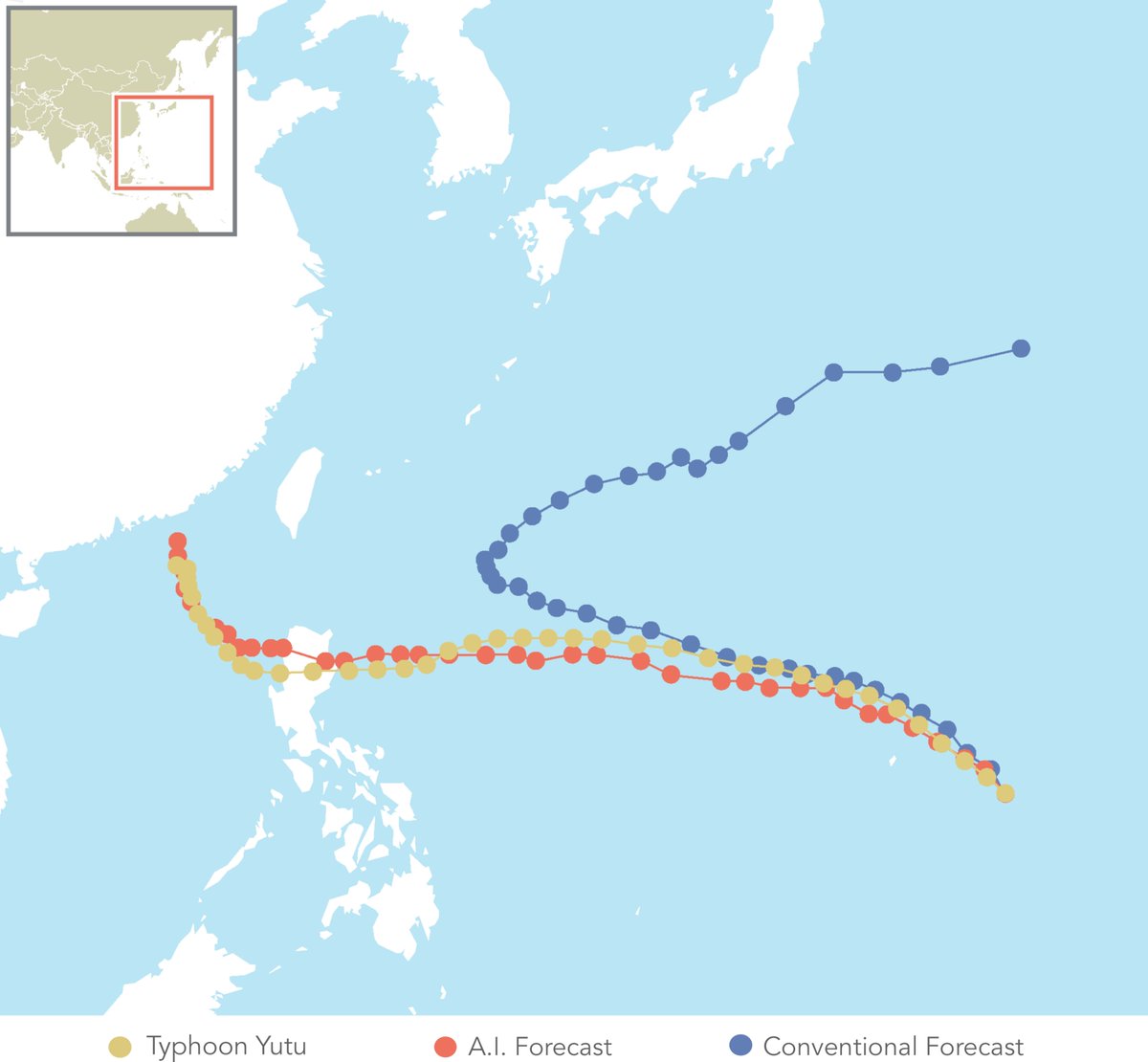 YaleE360's tweet image. From our archives: A.I. weather forecasts are cheaper to produce than conventional forecasts, and in most cases more accurate too.
Read more: bit.ly/4jcpXsD