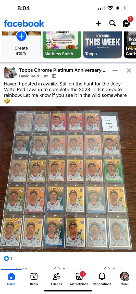 My good friend <a href="/DMReid378030/">DM.Reid</a> has been trying to complete this 2023 Topps Chrome Platinum Votto rainbow and has been down the last card for a while. Any leads and reposts are GREATLY APPRECIATED
#TheHobby #HobbyX #Rainbow #JoeyVotto #WhoDoYouCollect