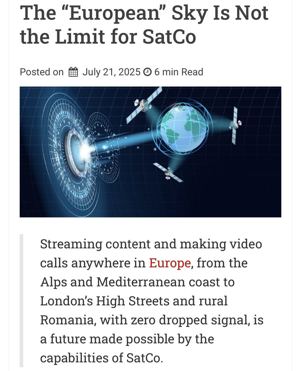 The_SPACTATOR's tweet image. $ASTS: The “European” Sky Is Not the Limit for SatCo
Streaming content and making video calls anywhere in Europe, from the Alps and Mediterranean coast to London’s High Streets and rural Romania, with zero dropped signal, is a future made possible by the capabilities of SatCo.…