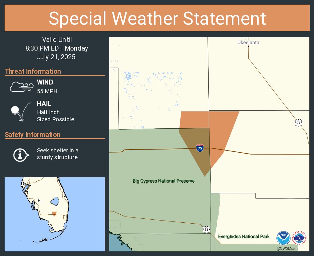 NWSMiami's tweet image. A special weather statement has been issued for Broward County, FL until 8:30 PM EDT