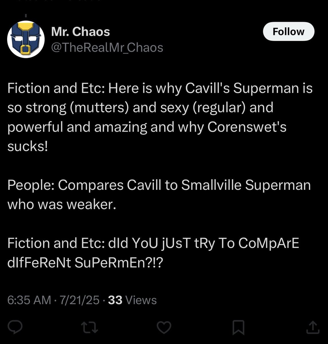 Fictiontokk's tweet image. The funniest part about this isn’t that they blocked me right after the. The funniest part is that the post this comment is under has nothing to do with me talking about how strong and “sexy” Cavill’s Superman is 💀