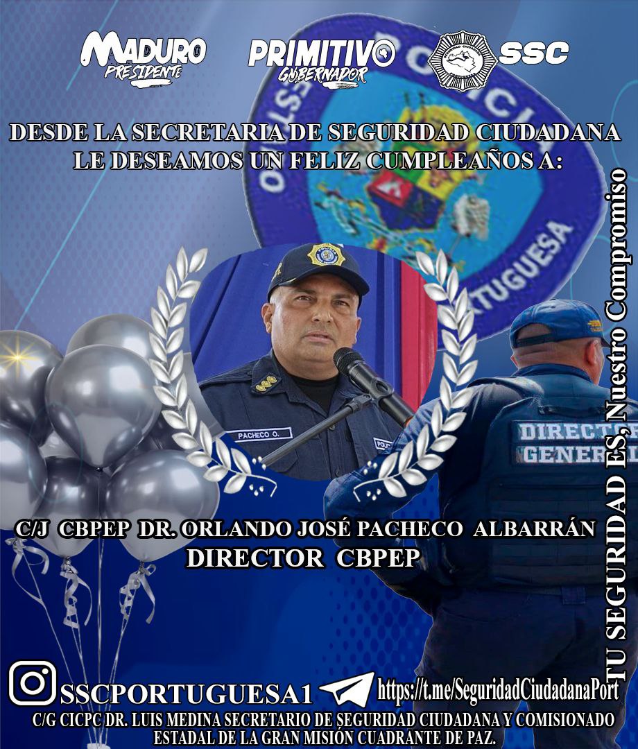 SSCPORTUGUESA1's tweet photo. SSC//✨💫
El CG CICPC Dr. Luis Medina; Secretario de Seguridad Ciudadana y Comisionado de la Gran Misión Cuadrantes de Paz y demás Comandantes y Directores del Sistema Nacional de la Seguridad Ciudadana en Portuguesa, expresan las más sinceras palabras de Felicitaciones en su Día https://t.co/8w2T6kfdaP