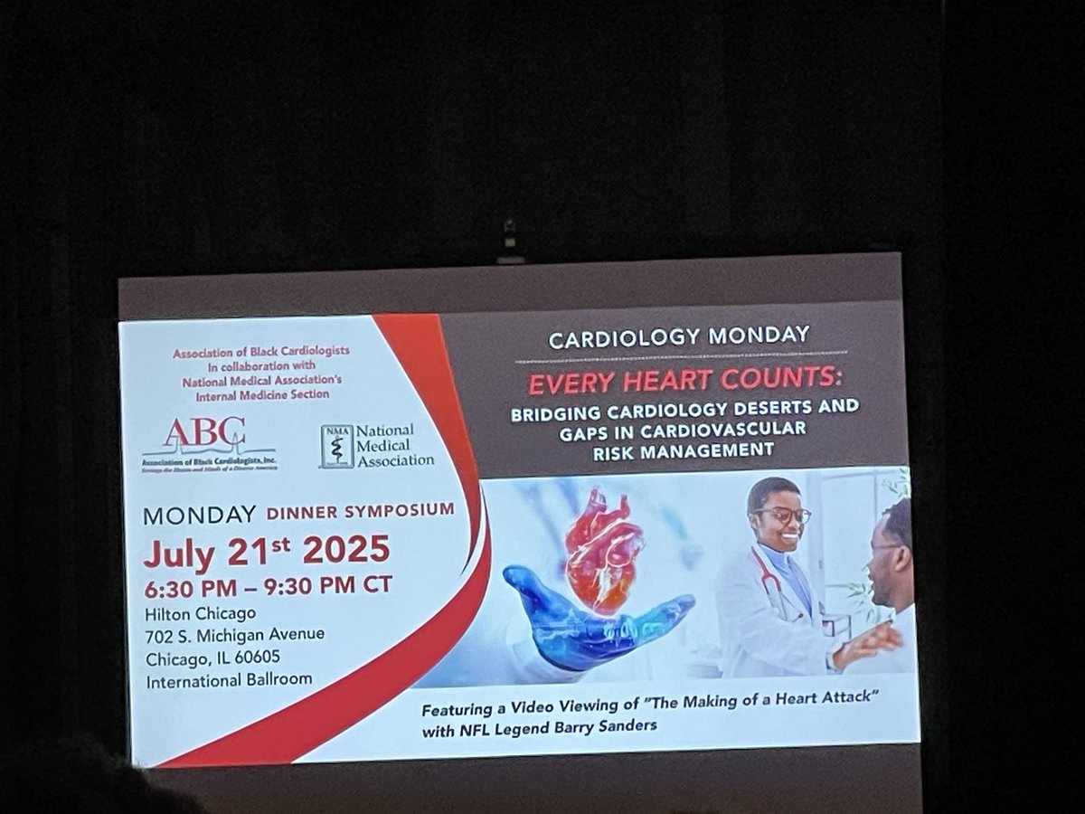 hillypaige2's tweet image. #NMA2025
Just kicking off - the @ABCardio1 evening session at the @NationalMedAssn annual meeting!
Two great organizations working together to reduce the impact of healthcare disparities and CV disease. Full house in Chicago!