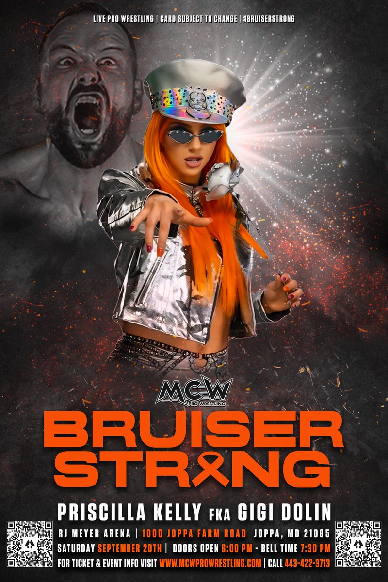 MCW Pro Wrestling (@mcwwrestling) on Twitter photo .<a href="/HellsFavoritePK/">Priscilla Kelly</a> is coming to The RJ Meyer Arena in Joppa, #Maryland on Saturday night September 20th for #BruiserStrong2025 🔥 Tickets & additional info COMING SOON 👀 .<a href="/HellsFavoritePK/">Priscilla Kelly</a> is coming to The RJ Meyer Arena in Joppa, #Maryland on Saturday night September 20th for #BruiserStrong2025 🔥 Tickets & additional info COMING SOON 👀