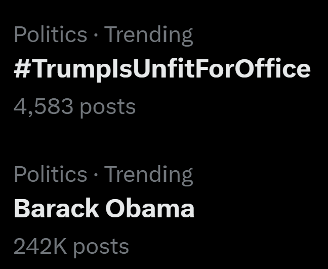 MeinGottNiles's tweet image. Flaccid lіbshіt hashtag campaign
vs
242K organic posts calling for the arrest of Barack Obama