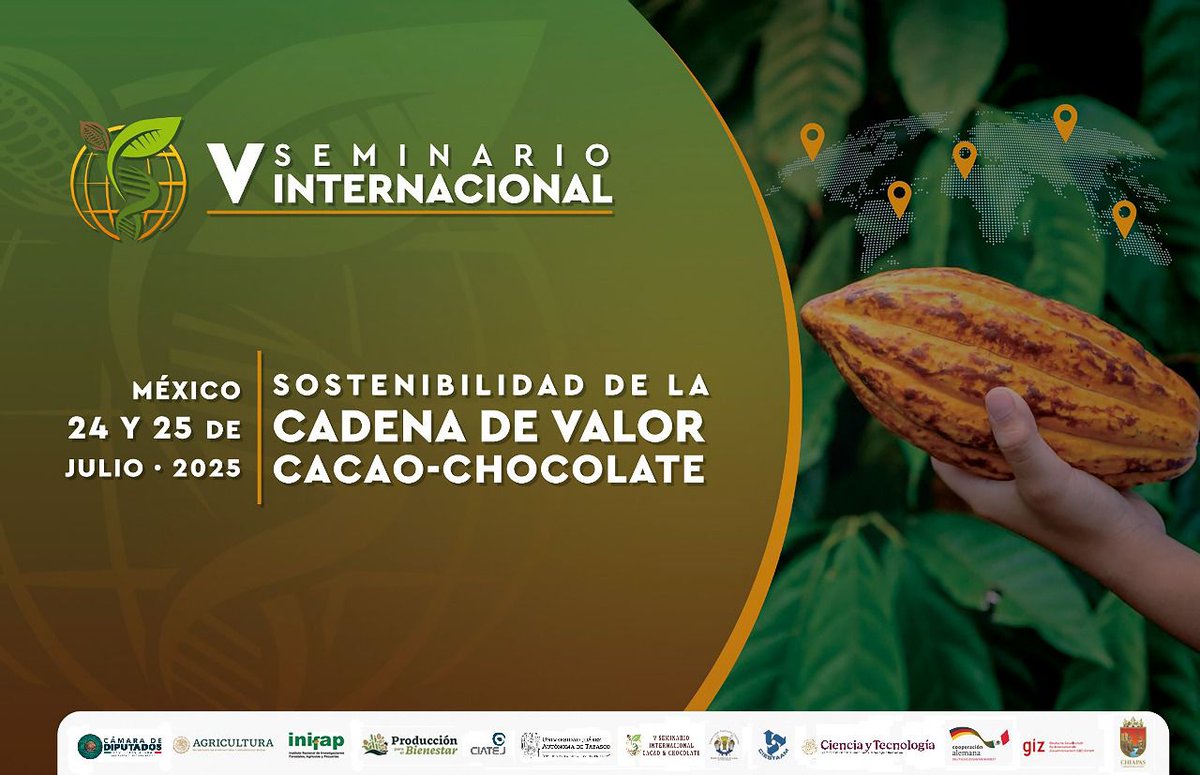 Mx_Diputados's tweet image. ¡Atención! La Cámara de Diputados será sede del V Seminario Internacional “Sostenibilidad 🌱 de la Cadena de Valor Cacao–Chocolate 🍫”.
🗓️ 24 y 25 de julio
💻 Regístrate: genomacacao.com
🔎Se analizará el desarrollo de este sector en México, América Latina y el Caribe.