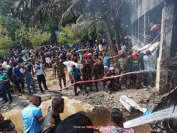 sentdefender's tweet image. A Chinese-made FT-7BGI Training Jet operated by Bangladesh Air Force crashed into the Milestone College in Dhaka, Bangladesh earlier today, killing at least 22 and injuring over a hundred students at the campus. The crash reportedly occurred at around 1:18PM BST while the jet was…