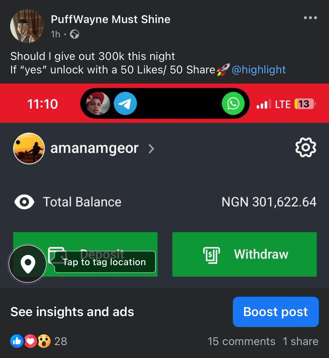 ⭐️Puff💨Wayne Must Shine⭐️ (@puffwayne1) on Twitter photo 300k giveaway Live on my Facebook 
Hurry to grab yours 🚀 300k giveaway Live on my Facebook 
Hurry to grab yours 🚀