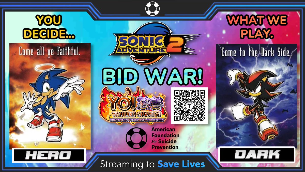 ProfFang665's tweet image. 💙🦔HERO SIDE WON! We’re playing through #SonicAdventure2 Battle for a good cause, come check out the finale for the marathon!
🎁PRIZES CAN STILL BE WON! RAFFLE ENDS IN 2 HOURS!
🏆Donate here, win prizes!
tilt.fyi/22YYI59CVj
#VtuberSupport #Charity