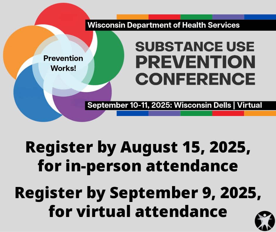 DHSWI's tweet image. Tickets are going fast for Wisconsin’s only gathering focused on building healthy communities by preventing #SubstanceUse. Register now for the 2025 Substance Use Prevention Conference with 25 engaging workshops and networking opportunities: dhs.wisconsin.gov/aoda/preventio… #PrevConWI