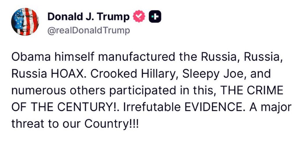 Bruce_LeVell's tweet image. Obama himself manufactured the Russia, Russia, Russia HOAX. Crooked Hillary, Sleepy Joe, and numerous others participated in this, THE CRIME OF THE CENTURY!. Irrefutable EVIDENCE. A major threat to our Country!!! @realDonaldTrump