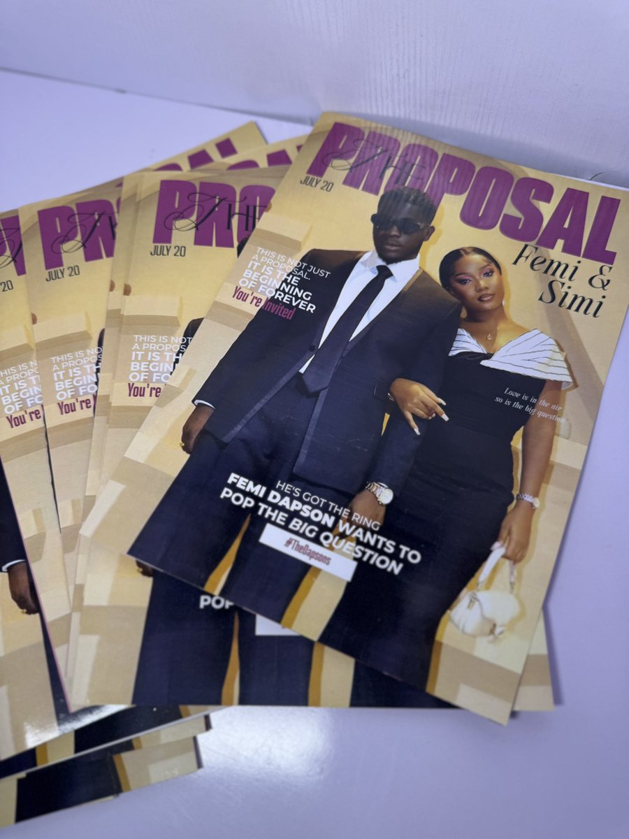 therealtofunmii's tweet image. Delivering Femi & Simi’s proposal invite magazines still feels so surreal. Thank you once again Femi Dapson, for trusting me with such an intentional part of your proposal to Simi. I pray this new journey is filled with joy, peace, and a love that never ends. 🫶🏽💍🤍