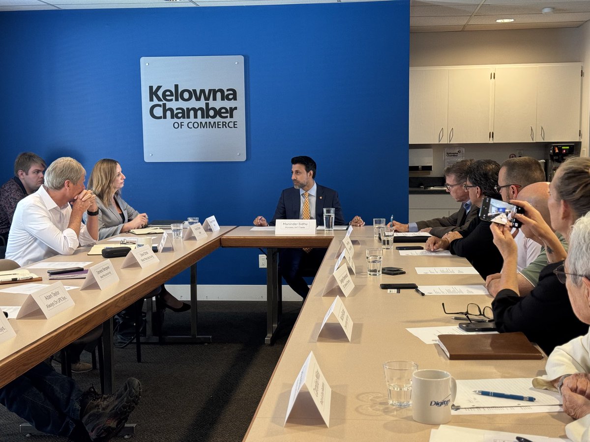 MSidhuLiberal's tweet image. Aujourd'hui, j'ai rencontré la chambre de commerce de Kelowna pour discuter des possibilités de commerce international pour les entreprises locales - et la chambre représente 1 200 entreprises dans la région de l'Okanagan !
Récemment, votre nouveau gouvernement a annoncé un…