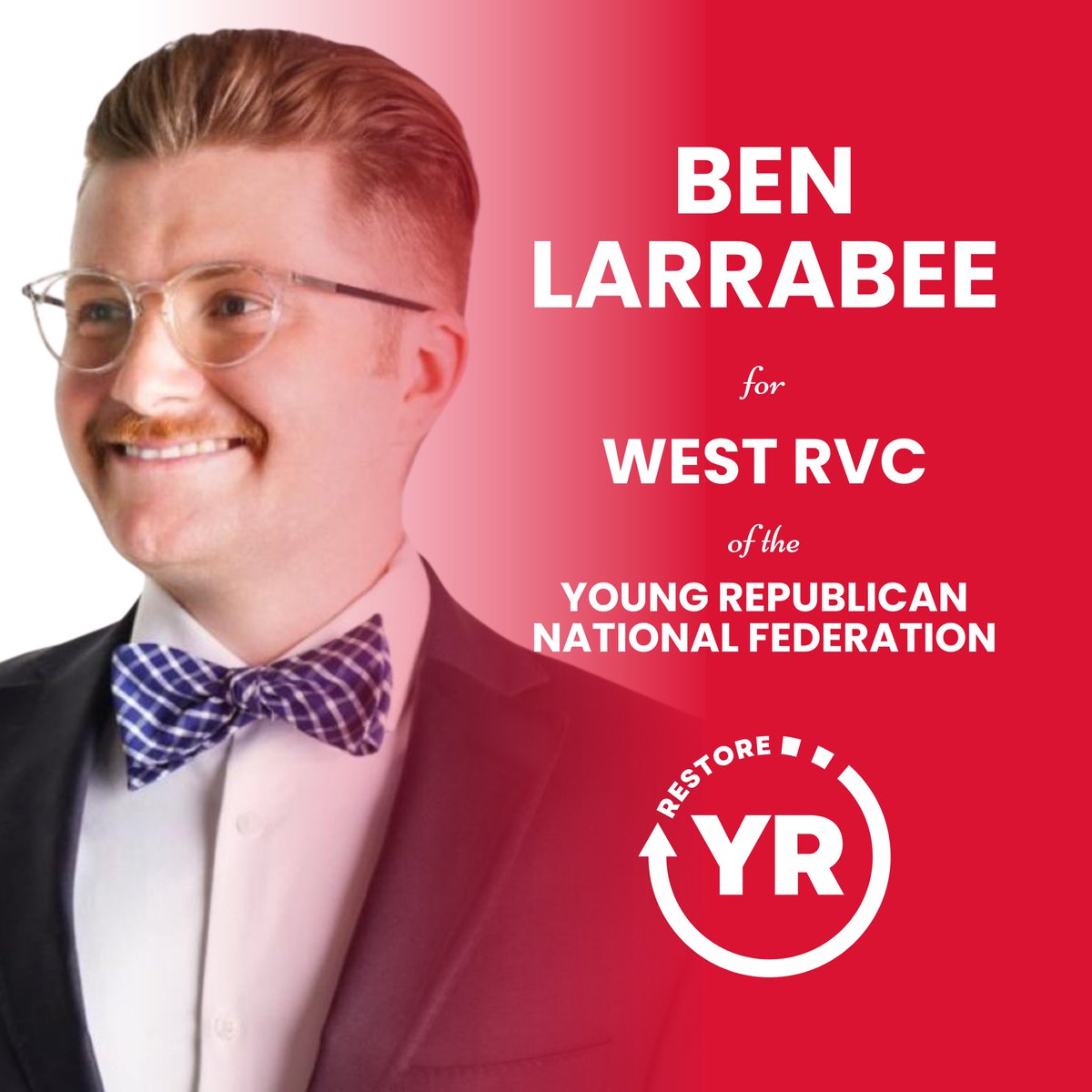 RestoreYR's tweet image. Meet @Ben_Larrabee, #RestoreYR candidate for @YRNational West Region Vice Chair:
Ben is a husband, Christian, conservative, and an Arizona-resident who credits the Young Republicans with sparking the professional career he has now.
Joining the Young Republicans in 2018, Ben…
