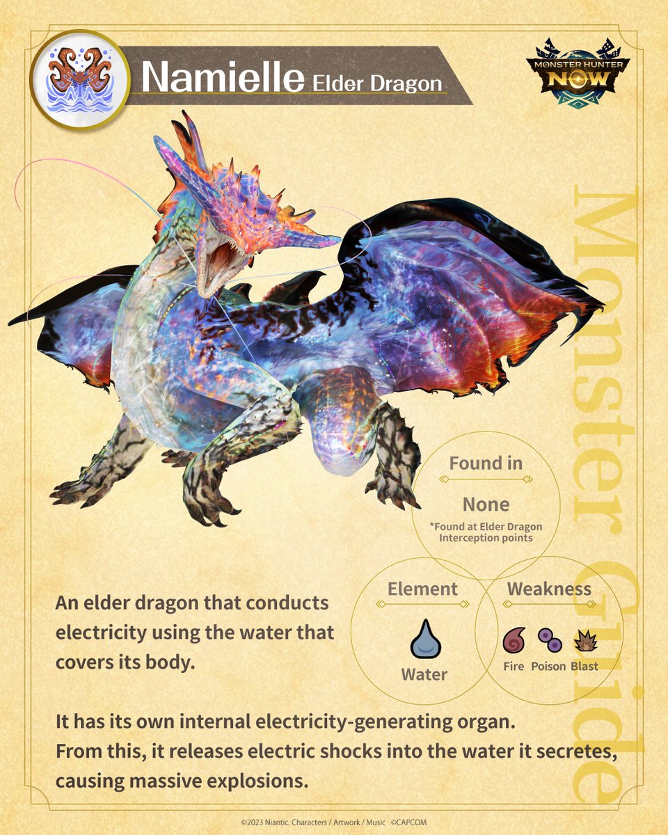 MH_Now_EN's tweet image. This #ElderDragon conducts electricity using the water that covers its body. Watch out for its water breath! ⚠️

#Namielle

Its exploding water and vortex attacks are deadly 💧💥
Strike when its defenses drop after a big move!

Just a little longer to take on Namielle!

#MHNow…