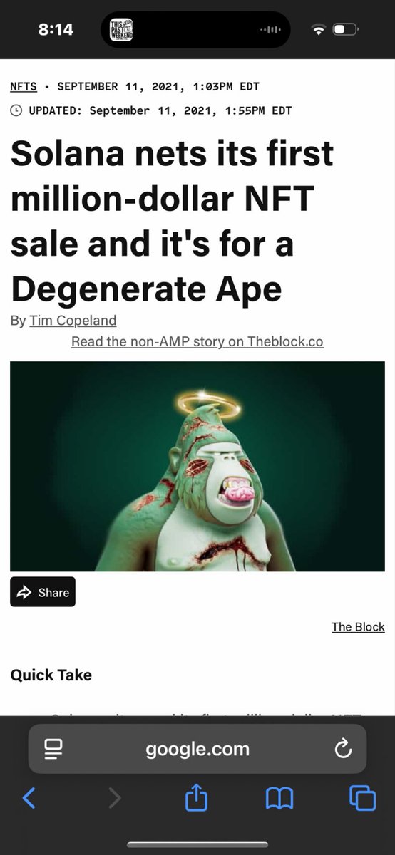 Who remembers the first million dollar sale on Solana back in 2021? It was a super rare mythic Degen Ape. <a href="/DegenApeAcademy/">Degenerate Ape Academy</a> 🦍