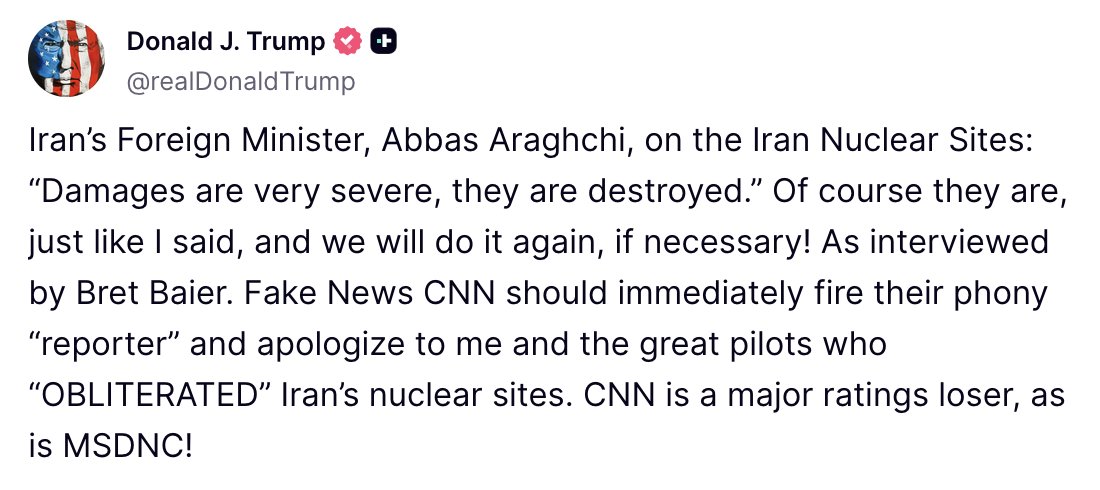 TPostMillennial's tweet image. Trump on bombing Iranian nuclear sites: "we will do it again, if necessary!"