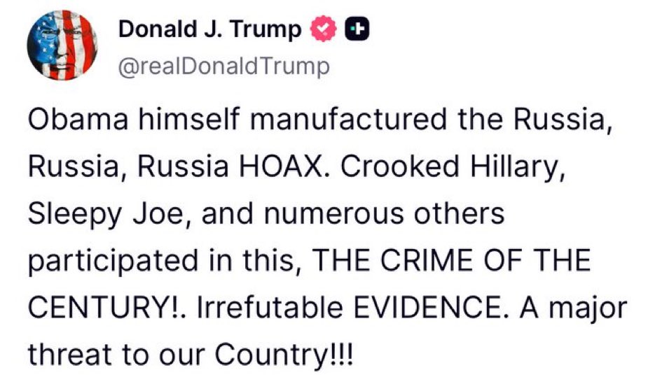 saras76's tweet image. "Obama himself manufactured the Russia, Russia, Russia HOAX"
"CRIME OF THE CENTURY!"