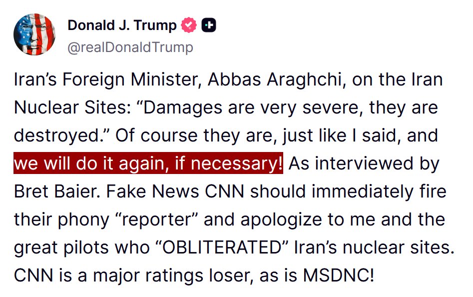 disclosetv's tweet image. JUST IN - Trump, on striking Iran: "We will do it again, if necessary!"