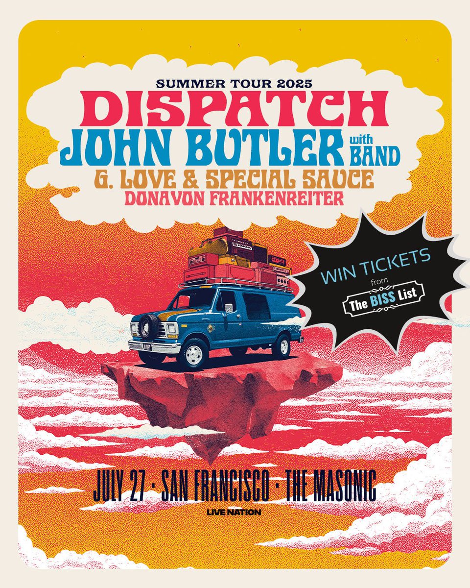 Dispatch and John Butler take The Summer Tour to The Masonic on Sunday, July 27, with support from G. Love &amp; Special Sauce and Donavon Frankenreiter. Enter to #WIN tickets at bisslist.com/biss_event/dis….