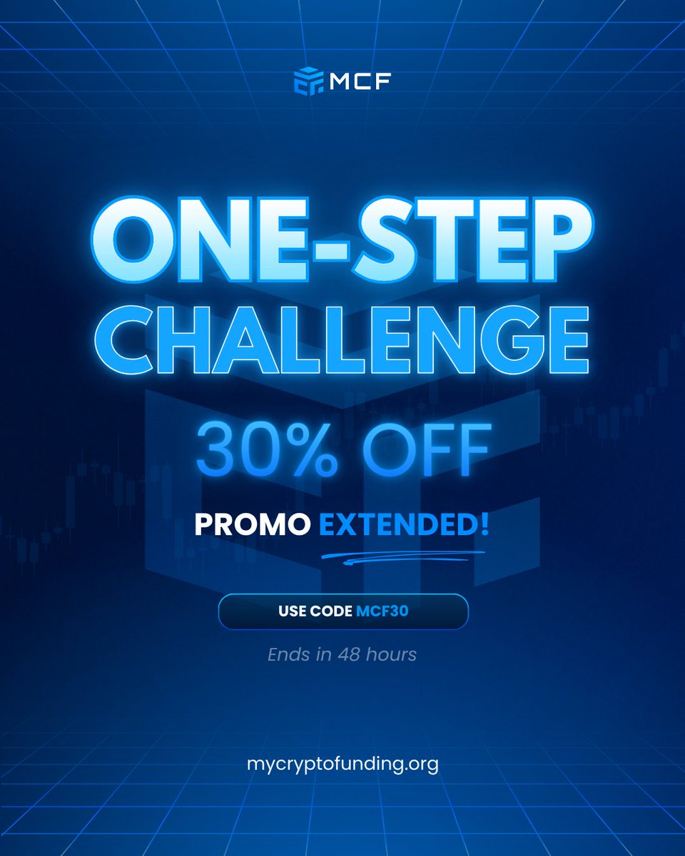 MyCryptoFunding's tweet image. You asked โ we extended it ๐ค๐ฅ
30% OFF the One-Step Challenge
โก Only 48 hours left to claim it
๐ฏ Fast-track your funding journey today
Use code MCF30 ๐ธ
Timeโs ticking โณ