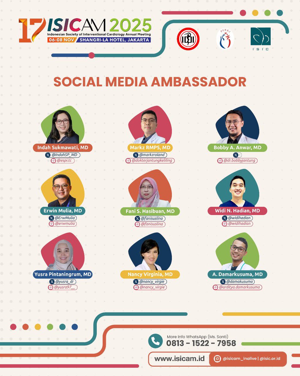 We’re happy to greet-meet-share with you all,see you soon…#ISICAM2025 <a href="/IndahSP_MD/">Indah Sukmawati, MD</a> <a href="/markzroland/">Markz Sinurat</a> <a href="/ErwMulia/">Erwin Mulia</a> <a href="/fanisuslina/">Fani Suslina H</a> <a href="/widihadian/">Widi Nugraha Hadian MD FIHA</a> @yusra_dr <a href="/nancy_virgie/">nancy_virgie</a> <a href="/damakusuma/">Arditya Damarkusuma</a> <a href="/APSCYoung/">APSC Young</a> <a href="/APSIC6/">@APSIC</a> <a href="/ACCinTouch/">American College of Cardiology</a> <a href="/PCRonline/">PCRonline 🫀</a> <a href="/ISIC_Official/">ISIC</a>