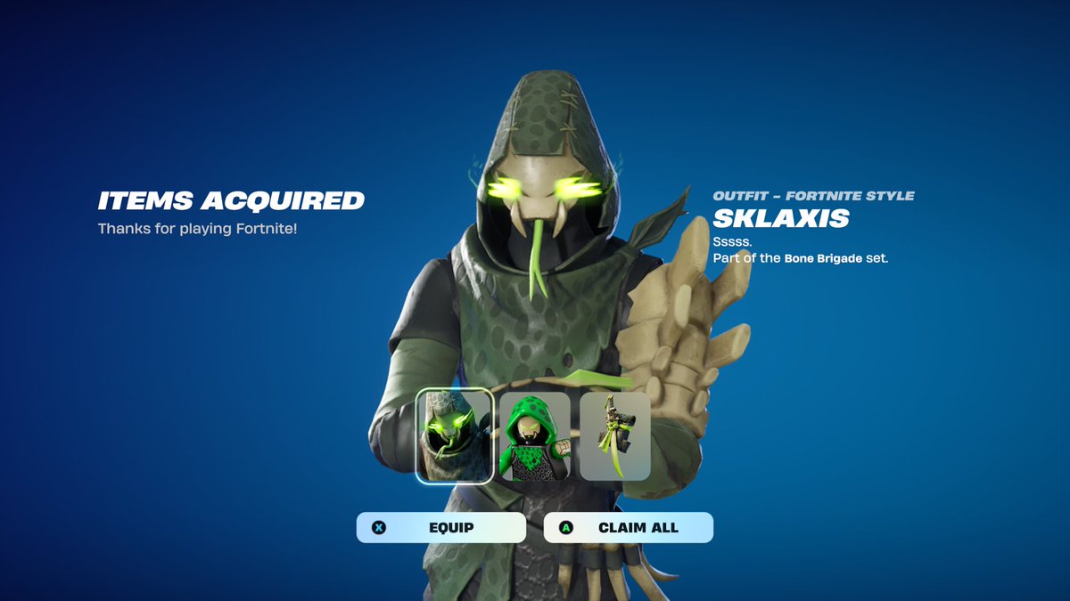 JetgoshiEX's tweet image. Sklaxis isss back Fortnite item shop after 308 daysss and will leave tomorrow. All is left isss hisss's pickaxe.@SonicHaXD