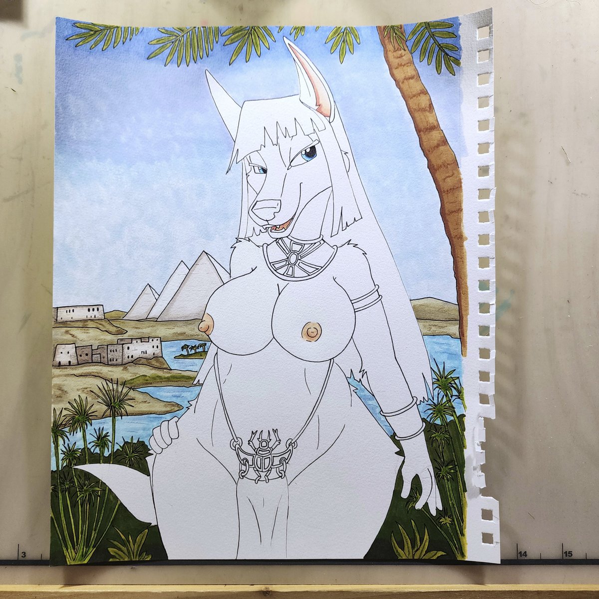 StirlingCorgi's tweet photo. Starting to add color the Anubis (Anput) sweetie. #furry #furryart #jackal #anubis #anput #goddess #egypt https://t.co/CC3FuPfLFK